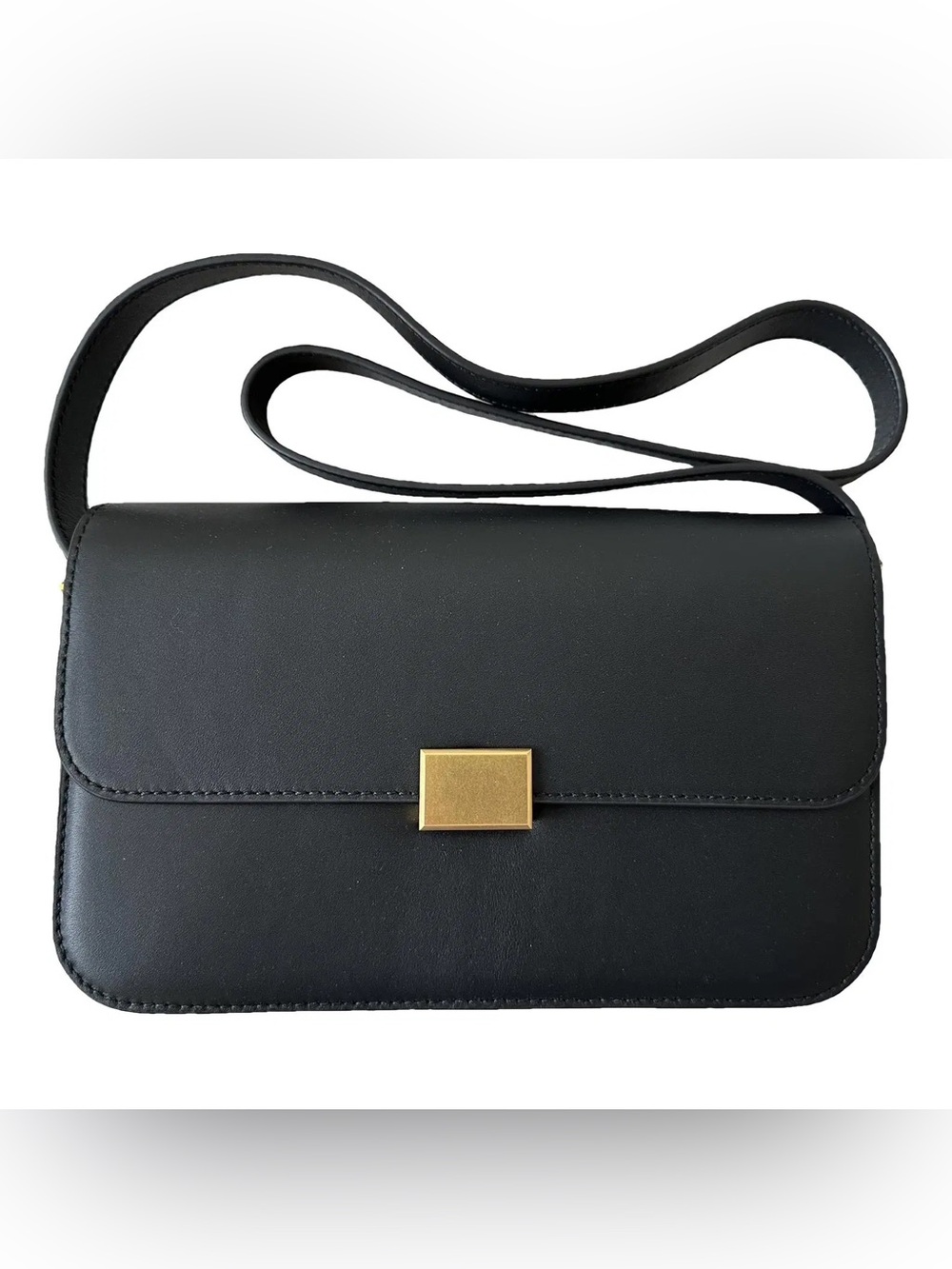 The Curated Black Leather Crossbody Bag with Gold Lock